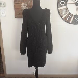 Sz S Max Studio black v neck,long sleeve, wool blend sweater dress NWT CUTE!